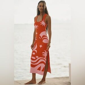 Anthropologie Daniella Manini x Celadine Orange and Pink Jacquard Knit Dress